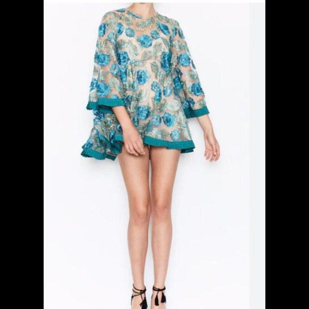 Alice McCall Teal and Cream Floral Dress